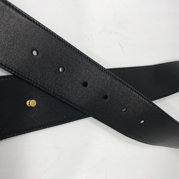 Saint Lauren t Soft Calf Leather Belt, Size 75cm - Black/Gold main image 4